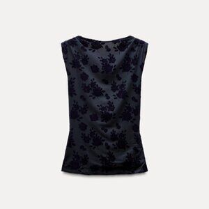 Zara Flocked Tulle Top Size M